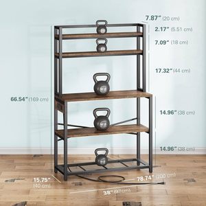 Estante de Cocina Metálico Moderno Huasheng de 5 Niveles, Móvil, con Tomas de Corriente, Soporte para <span class=keywords><strong>Microondas</strong></span> de 38 Pulgadas y Almacenamiento - Product Image 4