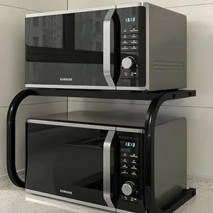 Microwave Oven <b>Storage</b> Rack Double Layer Standing Type Durable Black White Gray 600 Lb Capacity Simple Design - Product Image 2