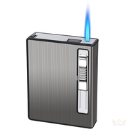 Étui à cigarettes en métal moderne avec logo personnalisé, briquet à gaz intégré, capacité de 12 cigarettes, flamme coupe-vent rechargeable directement, cadeaux d'affaires