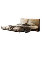Lit king size minimaliste italien avec tête de lit capitonnée surdimensionnée, lit flottant luxueux rembourré pour chambre principale