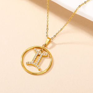 Venta al por mayor 18K chapado en oro de acero inoxidable cadena de eslabones collar signo del zodiaco encanto colgante joyería suministros - Product Image 5