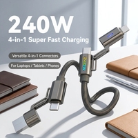Câble USB 4-en-1 durable, charge super rapide 240W, cordon tressé en nylon, connecteur en alliage de zinc pour Apple, pour iPhone, pour appareils Android