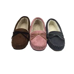 Fashion high quality soft warm faux fur lady moccasin shoes