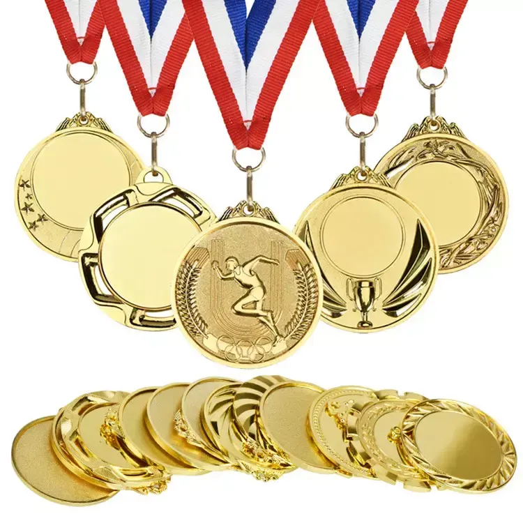 Medallas deportivas personalizadas al por mayor, medalla y trofeos de metal en blanco con cinta de fútbol, natación, baloncesto, juego de correr, Medalla