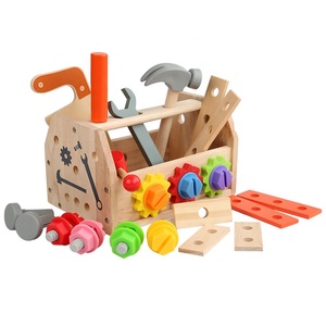 Jouets éducatifs d'intelligence : Boîte à <span class=keywords><strong>outils</strong></span> en bois de simulation avec panier et jeu de vis et écrous - Product Image 1