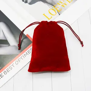 High Quality Jewellery Red Velvet Pouch Customized Best Jewelry Colour Velvet Bag Drawstring Gift Pouch