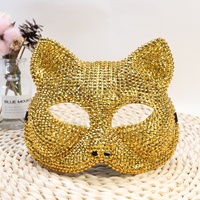 Masque de fête en plastique à strass, motif tête de chat creuse, demi-masque de renard, pour les fêtes et événements, vente en gros