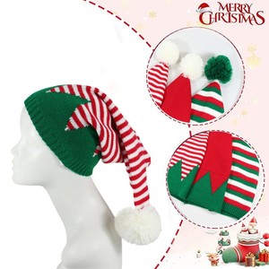 Cappello Natalizio <span class=keywords><strong>per</strong></span> Adulti Stile Elfo e Babbo <span class=keywords><strong>Natale</strong></span>, Lavorato a Maglia con Strisce Rosse e Verdi, Buon <span class=keywords><strong>Natale</strong></span> e Felice Anno Nuovo - Product Image 5