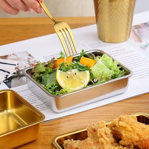 304 Stainless Steel Serving Tray Gold Silver Square Double Handle Multifunctional Food Container For Snack Fried Chicken Salad - Product Image 2