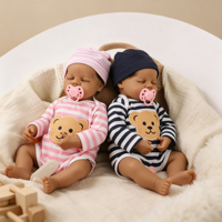 18 Zoll Jungen-Mädchen Zwillinge Realistische Dunkelhäutige Zwillings-Babypuppen Lebensechte Reborn Neugeborenen-Puppe Beruhigendes Komfort-Begleitset für Kinder
