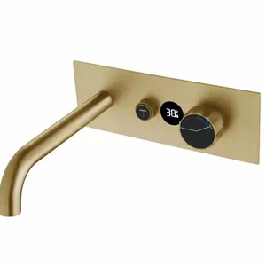 Digital Display Hidden Temperature Display Bathroom Faucet Wall Mounted Brass Basin Mixer Faucet