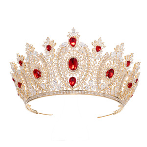 Diadème Élégant en Cuivre Doré avec Cristaux CZ Vert Émeraude, Couronne Ovale en Cristal Taillé Poire, Bijou de Mariage <span class=keywords><strong>Indien</strong></span> et Pakistanais pour Mariée et Reine - Product Image 5