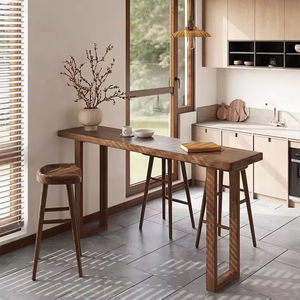 無垢材ハイフットバーテーブルチェアセット ウォールナットカラー モダンデザイン 耐久性 エコフレンドリー ホームバー リビングルーム 狭い壁用 - Product Image 1