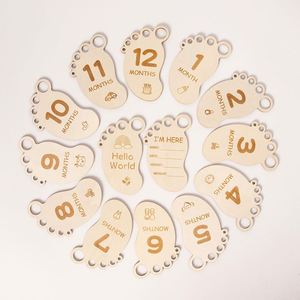 Factory Footprint Shaped Wooden Baby Milestone Cards Newborn Growth Tracking Keepsake Set for Baby's First Birthday Souvenir - Product Image 3