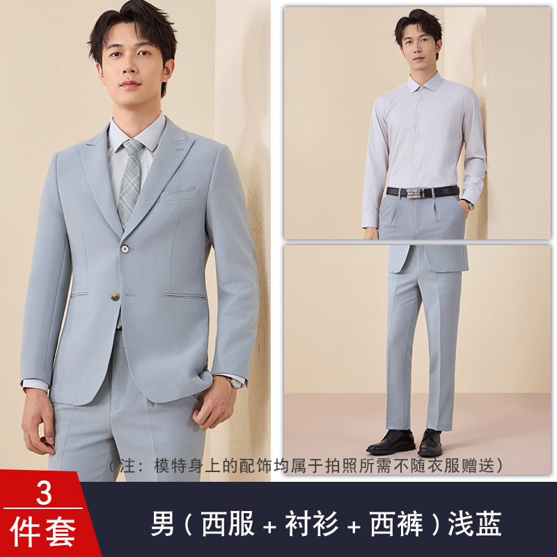 Men - Light blue suit, gray shirt and trousers