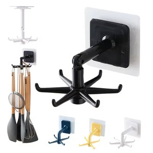 Utensilios de cocina montados en la pared no perforados, estante de almacenamiento con gancho de cocina giratorio de 360 grados - Product Image 3