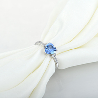 YILUN Bague de Fiançailles Cœur en Argent Sterling 925 Haute Qualité avec Zircone Cubique Bleue, Alliance Promesse Bijoux pour Femme