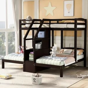 Literas para niños, muebles de dormitorio, almacenamiento moderno para niños pequeños, litera triple de madera para niños - Product Image 3