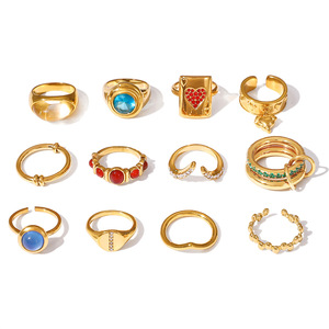 Elegant 18k Gold Zircon <b>Titanium</b> Steel <b>Ring</b> For Women Heart Shape Oval Geometric Vintage Jewelry Gift - Product Image 5