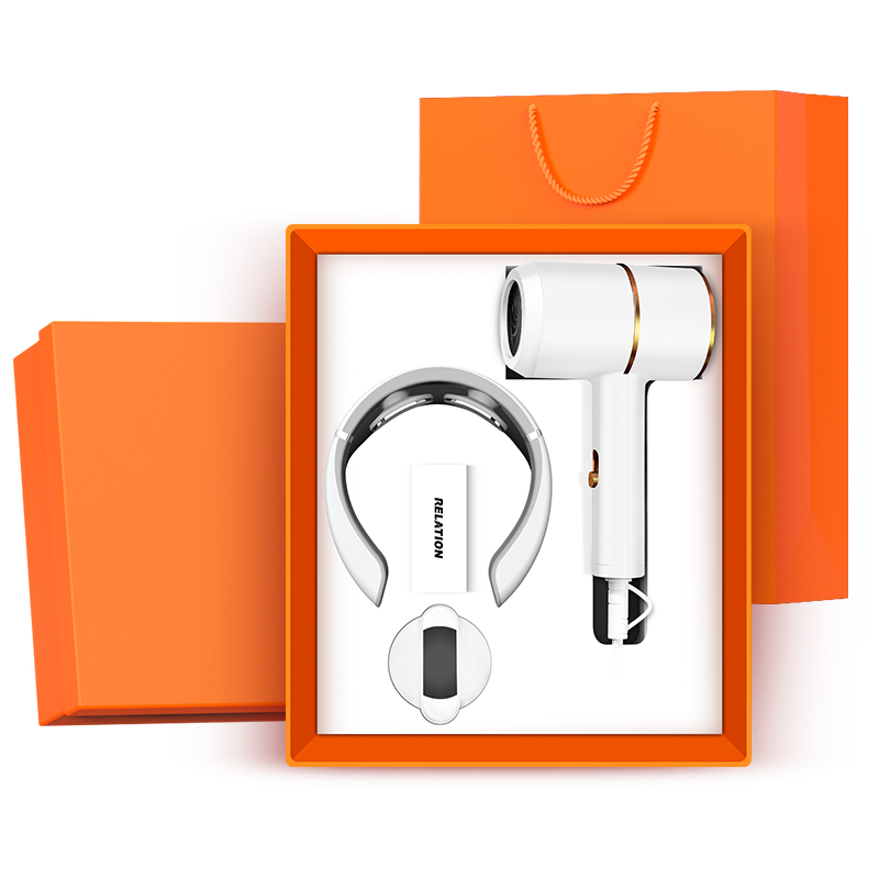 Coffret cadeau masseur de cou 4 en 1 blanc + sèche-cheveux