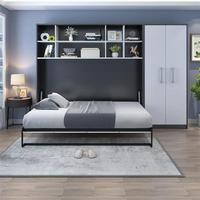Lit mural pliant horizontal moderne avec rangement, meuble de chambre multifonctionnel et peu encombrant, lit Murphy pour appartement et hôtel