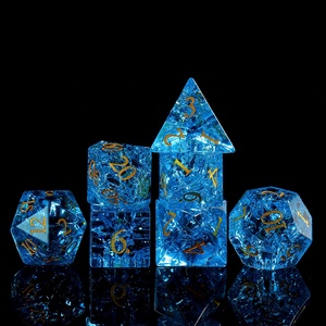 Dados DND poliédricos al por mayor, cristal agrietado artificial azul para juegos de mesa - Product Image 1