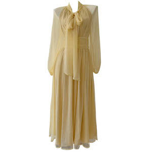 Abito Lungo <span class=keywords><strong>Giallo</strong></span> a <span class=keywords><strong>Maniche</strong></span> <span class=keywords><strong>Lunghe</strong></span> di Alta Qualità, Nuovo Stile Estivo 2026, Romantico Francese, di Nicchia, Snellente, per Feste - Product Image 5