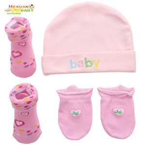 Conjunto de <span class=keywords><strong>Manoplas</strong></span> de algodón suave para bebé recién <span class=keywords><strong>nacido</strong></span>, sombrero a rayas, mitones antiarañazos, calentador infantil, suministros de ropa - Product Image 3