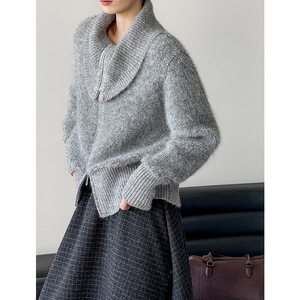 Suéter de punto para <span class=keywords><strong>mujer</strong></span>, estilo coreano, nuevo, con solapa, doble cremallera, manga larga, cárdigan de <span class=keywords><strong>color</strong></span> sólido, estilo informal. - Product Image 3