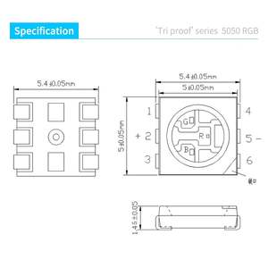 5050 RGB 0.2W 고품질 소형 전력 <span class=keywords><strong>SMD</strong></span> <span class=keywords><strong>LED</strong></span> 6칩 1방수 야외 스트립 라이트용 - Product Image 3