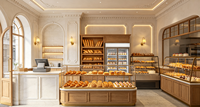 Hongzhan Luxuriöse Doppelschichtige Gebogene Brotvitrine mit Goldverzierung, Hochwertige LED-Multifunktions-Bäckereivitrine