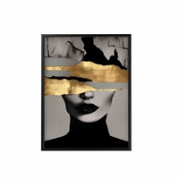 Tableau mural de luxe encadré Visage d'homme abstrait Noir Or Gris Cadre en aluminium noir Décoration Salon Chambre Appartement parisien