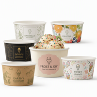 Gobelets en papier personnalisés imprimés sur le thème des desserts, pour yaourts glacés, gelatos, crèmes glacées, 2oz, 4oz, 8oz, 12oz, avec couvercles