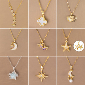 Collier pendentif chaîne à maillons plaqué or, micro-incrusté de zircon, style mode japonaise et coréenne, petit et frais, pour enfants, tendance internet - Product Image 3