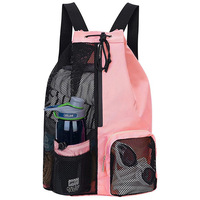 Sac à dos de sport pliable en nylon et polyester avec cordon de serrage, poche filet pour vêtements mouillés, sac de plage en filet avec logo, sac de natation en filet