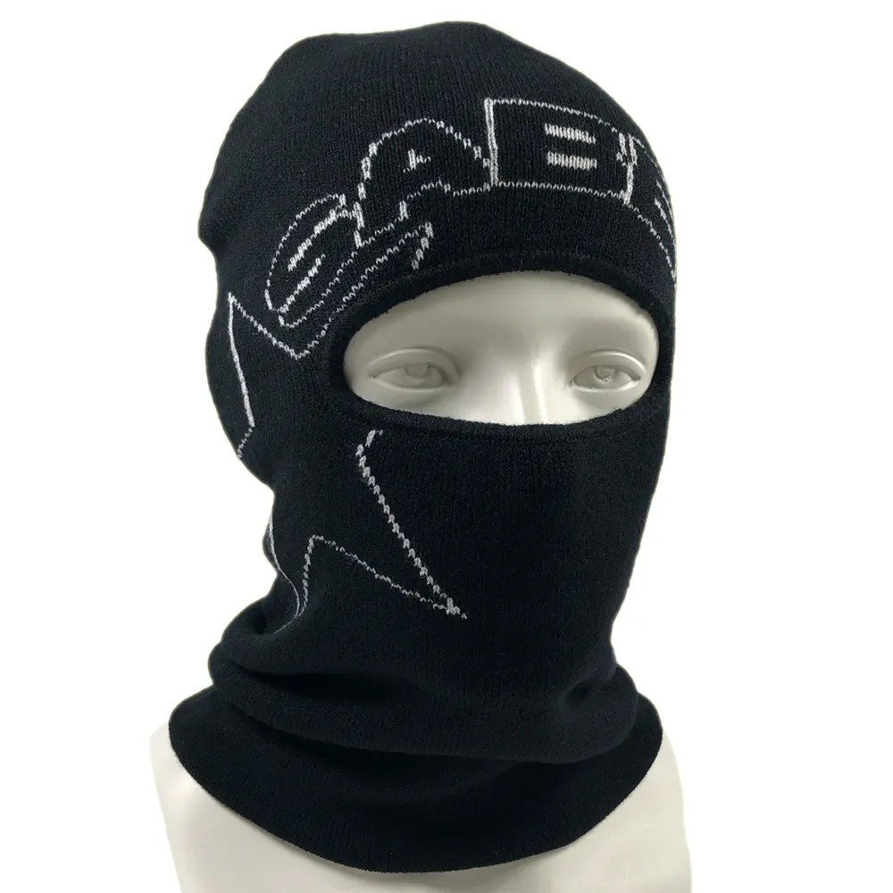 Free style mens hip hop high quality acrylic customized logo ski mask one hole sport knitted winter balaclava beanie hat cap