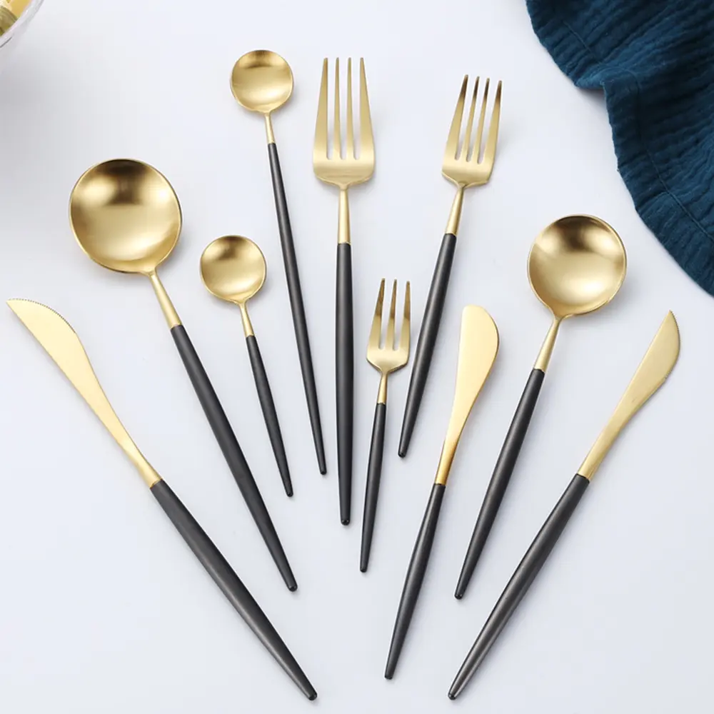 Cutlery set gold plated flatware sets stainless steel restaurant black silver flatware