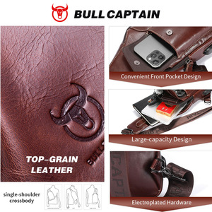 กระเป๋าคาดอกหนังแท้สไตล์วินเทจ BULLCAPTAIN สำหรับผู้ชาย พร้อมพอร์ตชาร์จ USB ช่องใส่ของหลายช่อง กระเป๋าสะพายข้างแบบครอสบอดี้ กระเป๋าเดินทางสะพายไหล่ - Product Image 3