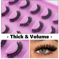 10 paires de faux cils en vison synthétique naturel et moelleux, cils 3D superposés, bande noire douce, pour maquillage quotidien et revente MIX02