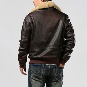 Giacca da Pilota da Uomo in Vera Pelle con Colletto Staccabile in Lana di Cotone Giacca di Volo in Pelle Bovina Gialla - Product Image 2