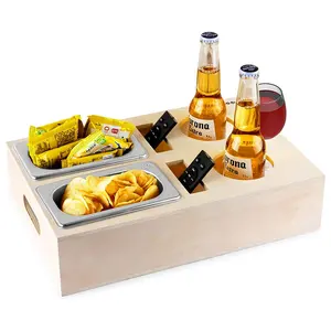 Dapat digunakan kembali bambu kayu minuman dan nampan kayu Sofa makanan ringan Caddy Sofa Organizer