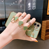 TPU souple 3D coeur placage avec bracelet pare-chocs couverture arrière pour iphone 14 13 12 11 promax luxe électrolytique chaîne sangle
