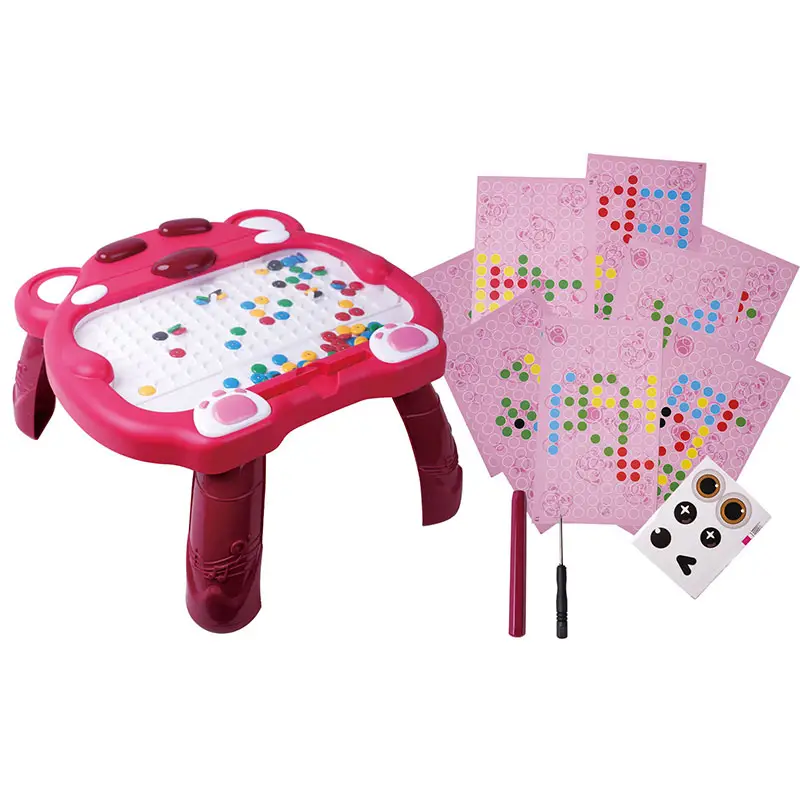 Prancheta de desenho DIY com 82 peças de contas magnéticas coloridas, mesa de desenho para crianças, urso fofo e magnético