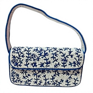 กระเป๋าถือสะพายข้าง MS Handicraft ลายดอกไม้ประดับลูกปัด สีชมพู ลายตารางสีเขียวขุ่น วัสดุแก้ว รุ่น Ms-wc-001 Uttar - Product Image 1