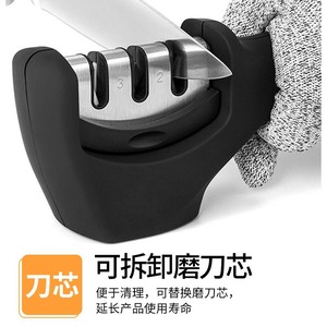 Afilador de cuchillos de cocina portátil, 3 secciones, varilla de cerámica de carburo de tungsteno, manual, multi-grano, acero inoxidable, para uso doméstico - Product Image 3