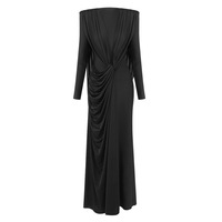 Nouvelle Robe Longue Asymétrique à Col Rond et Manches Longues, Simple et Drapée, pour Femme – Élégante Robe de Cérémonie pour Invitée de Mariage