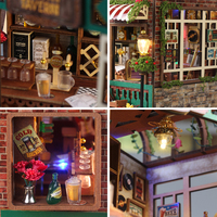Kit de maison miniature DIY Vintage Beer Bar avec éclairage LED, kit de coin lecture, kit de construction de mini-maison, kit de maison de poupée miniature pour adultes