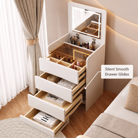 Coiffeuse simple en bois de style européen avec miroir LED et tiroirs silencieux, table de maquillage moderne et écologique pour chambre et hôtel