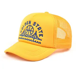 Yüksek kalite 5 panel özel pamuk işlemeli 3d nakış Logo Mesh Gorra erkekler spor köpük halat şoför şapkası kap