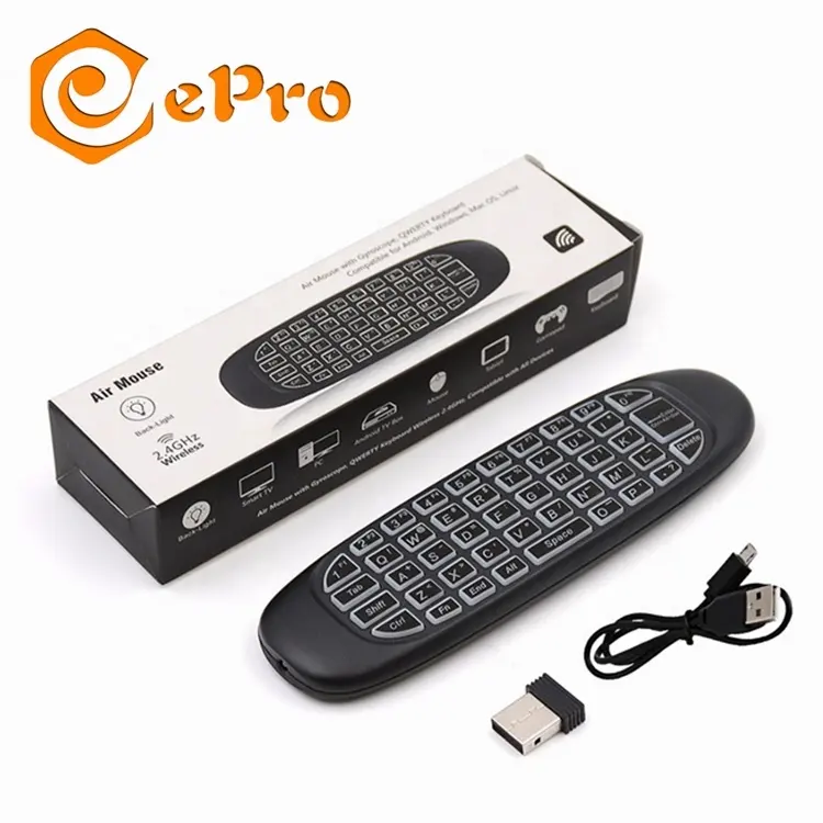 Universal C120 Backlit Air Mouse For TV Rechargeable RGB Fly Air Mouse Gyroscope colorful Keyboard 2.4G Wireless remote control